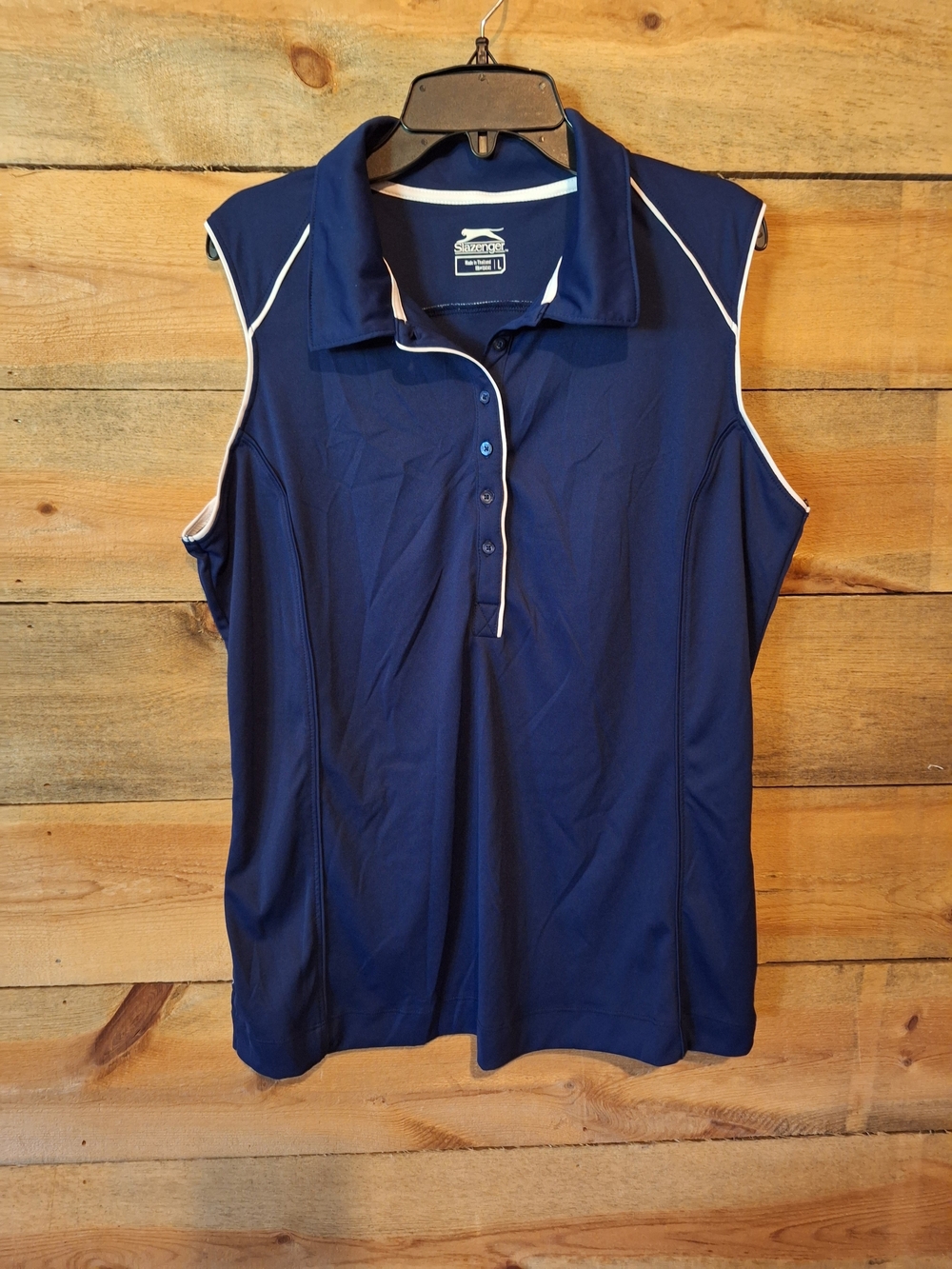 Slazenger Women's Navy Sleeveless Polo Top with White Piping